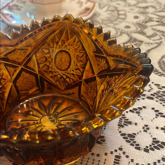 Vintage Amber Cut Glass Bowl - Picture 6 of 9